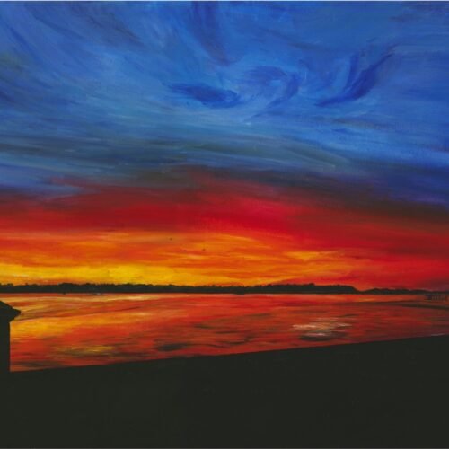 Poole Harbour at Dusk original acrylic painting by Paul B Wakeford