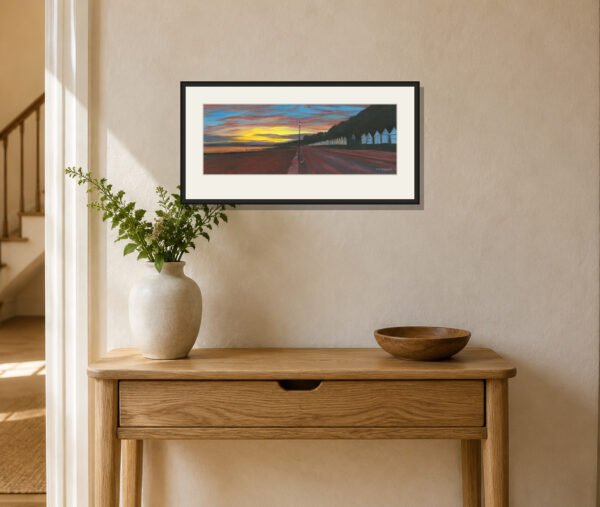 pbw-bournemouth-beach-hut-sunset-print-framed-room Bournemouth Beach Hut Sunset – Fine-Art Giclée Print